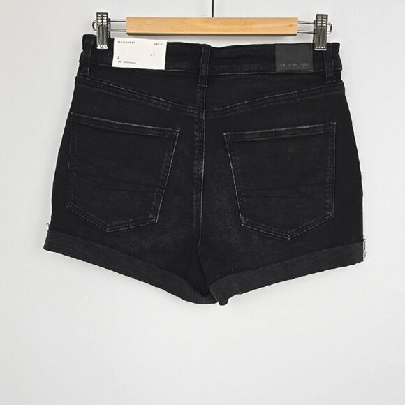 American Eagle Outfitters Women's Black Denim Mom Shorts High Waist Stretch Sz 4 - Picture 16 of 16